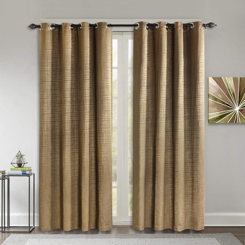 Deco Window 2 Piece Abstract Semi-Blackout Eyelet Polyester Door Curtain - 7.5ft (90 inch), Brown - 52" W x 90" L