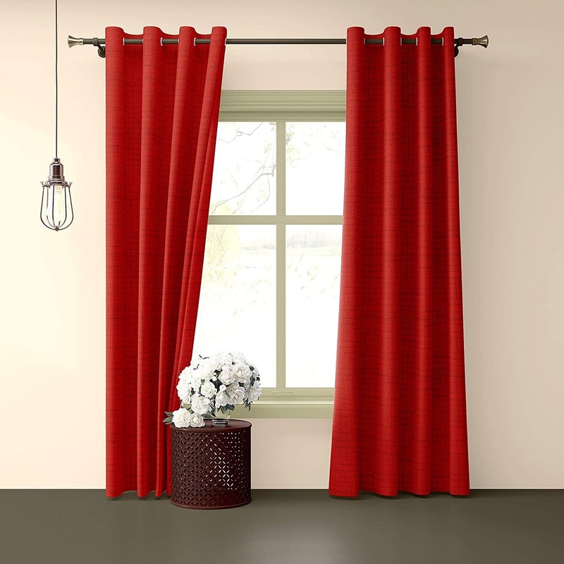 Deco Window 2 Piece Abstract Semi-Blackout Eyelet Polyester Door Curtain - 7.5ft (90 inch), Red - 52" W x 90" L