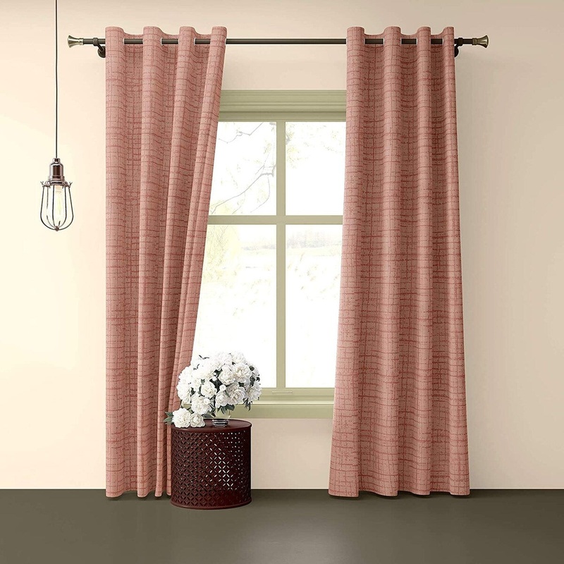 Deco Window 2 Piece Abstract Semi-Blackout Eyelet Polyester Window Curtain - 5ft (60 inch), Peach - 52" W x 60" L