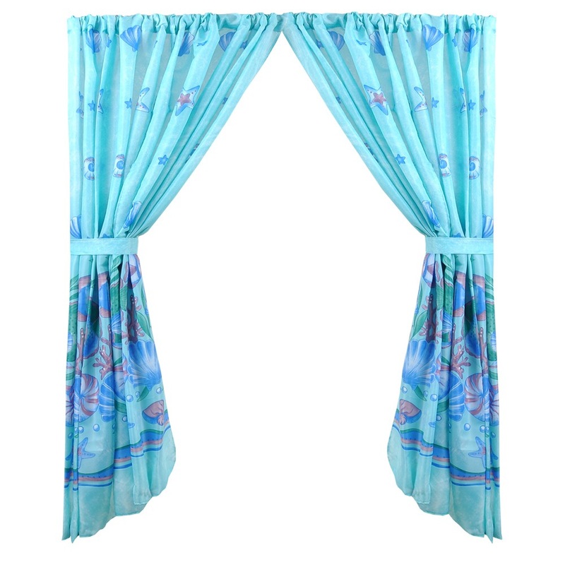 Scenic Ocean Print Blue Fabric 34-inch x 54-inch Water-resistant Bathroom Window Curtain Set with Holdbacks