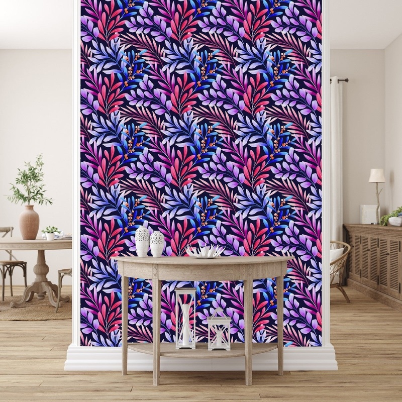 Brightly Leaves on Dark Wallpaper Peel and Stick and Prepasted