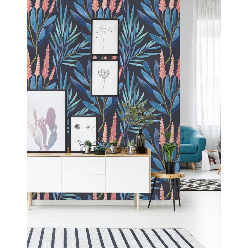Cattails and Blue Leaves Wallpaper