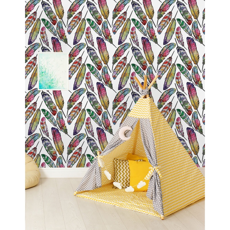 Colorful Feathers Peel and Stick Wallpaper