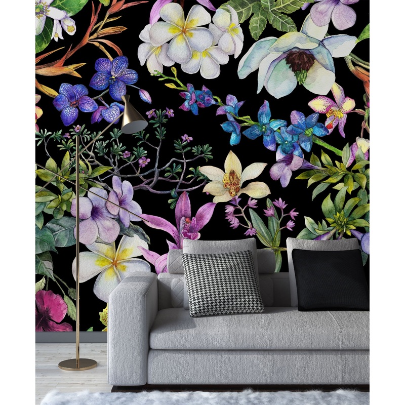 Colorful Wildflowers on Black Background Wallpaper