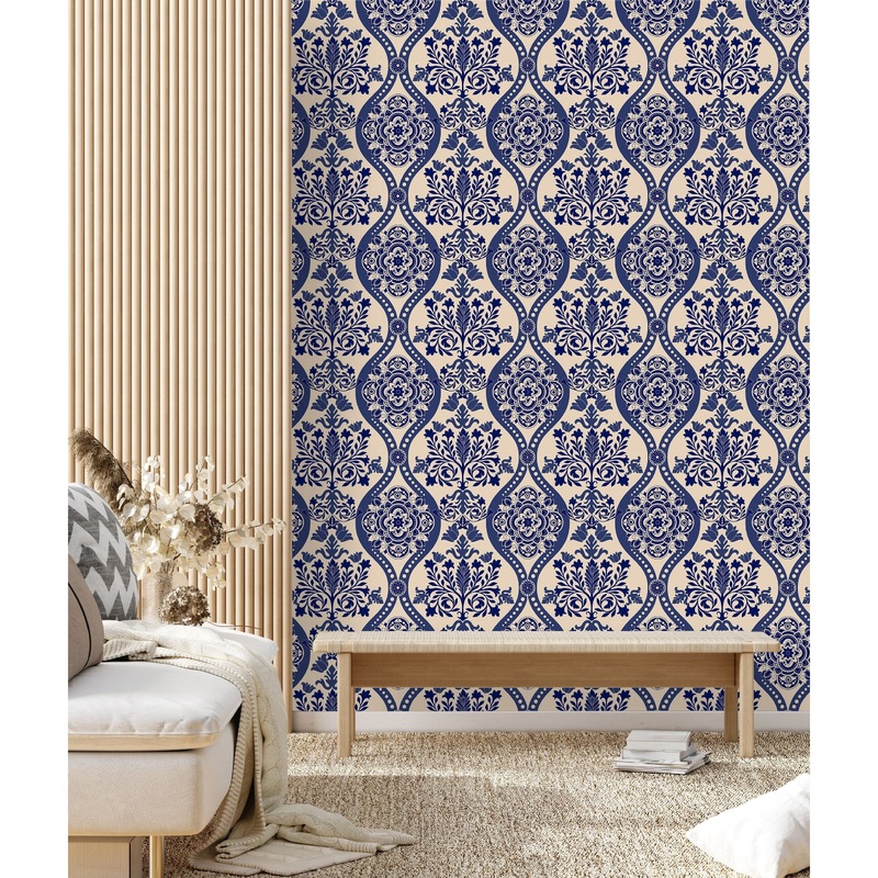 Dark Blue Floral Elements Wallpaper