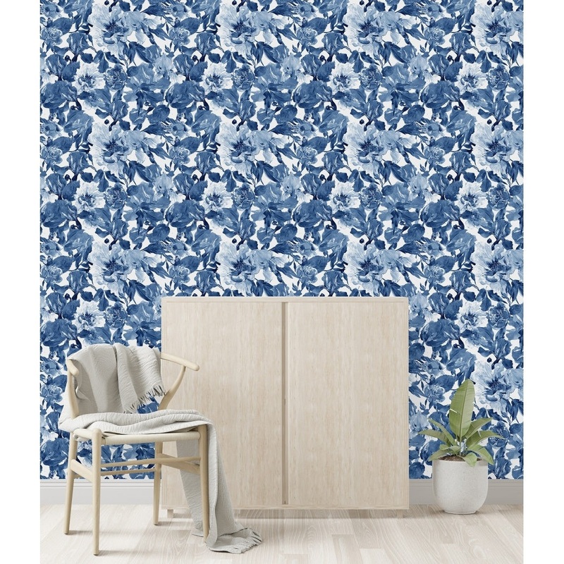 Dark Blue Floral Wallpaper Peel and Stick and Prepasted
