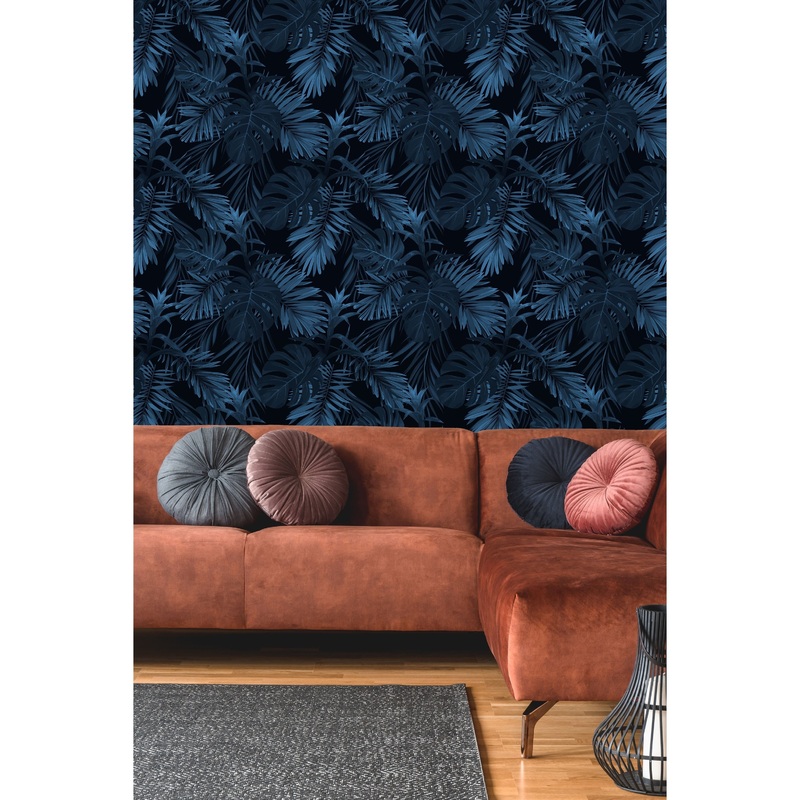 Dark Blue Leaves Peel and Stick Wallpaper