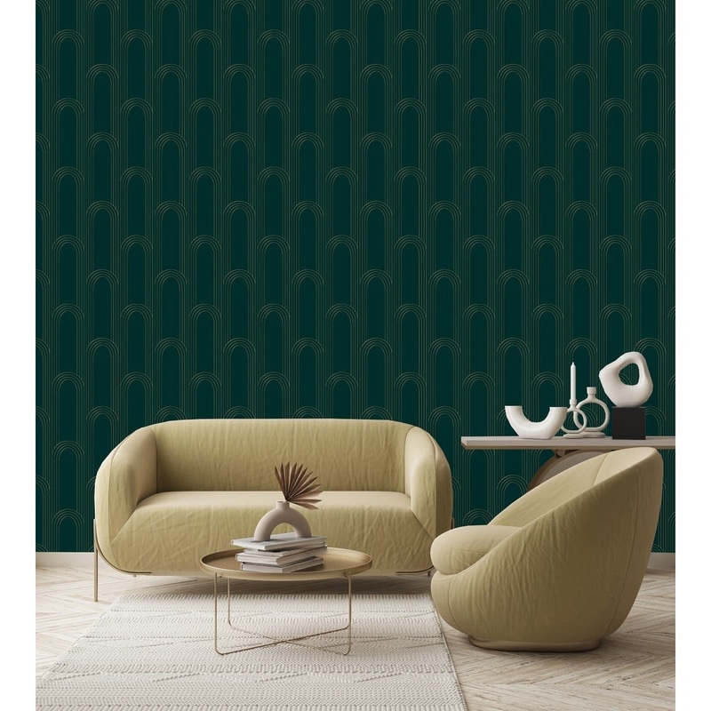 Dark Green and Gold Pattern Wallpaper Peel and Stick and Prepasted