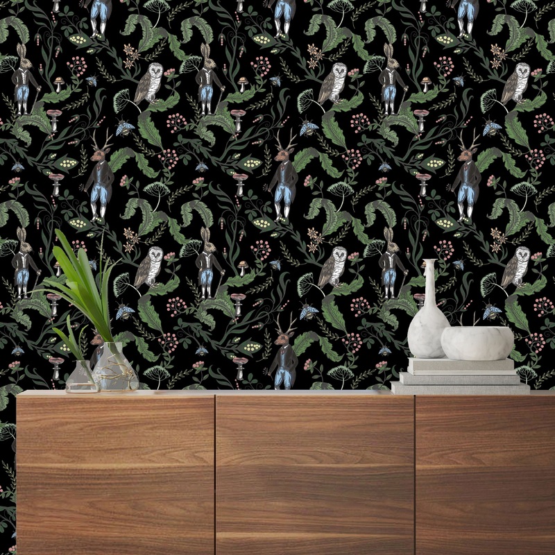Dark Woodland Animals Peel and Stick Wallpaper