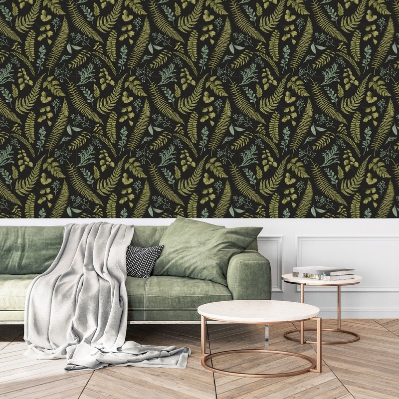 Fern Leaves on Dark Background Wallpaper