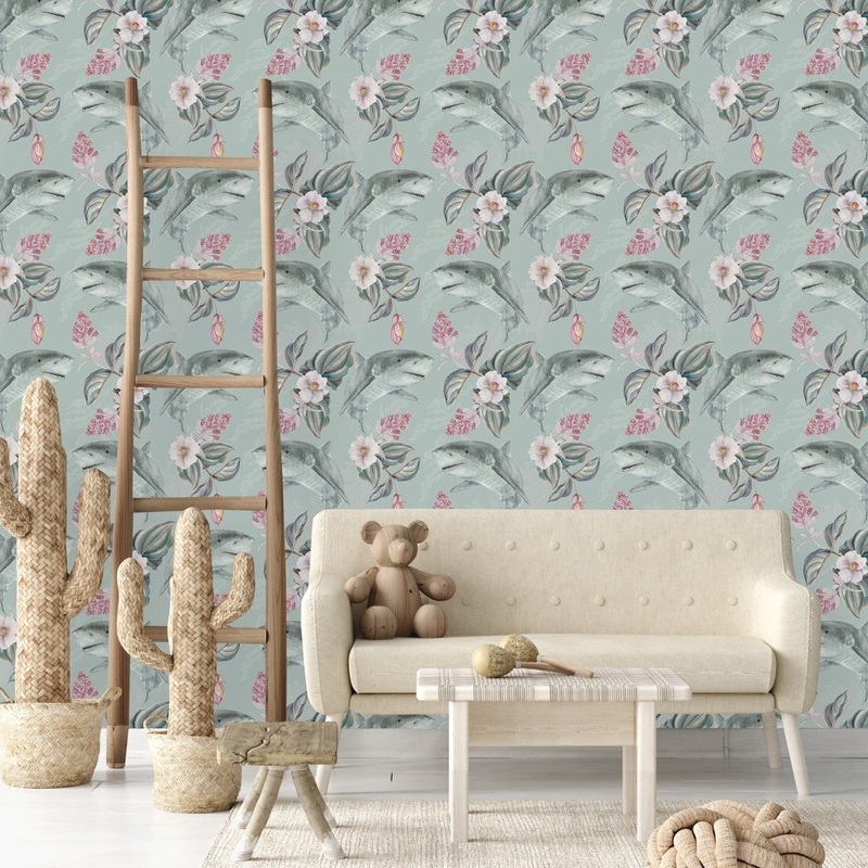 Sharks and Flowers Wallpaper