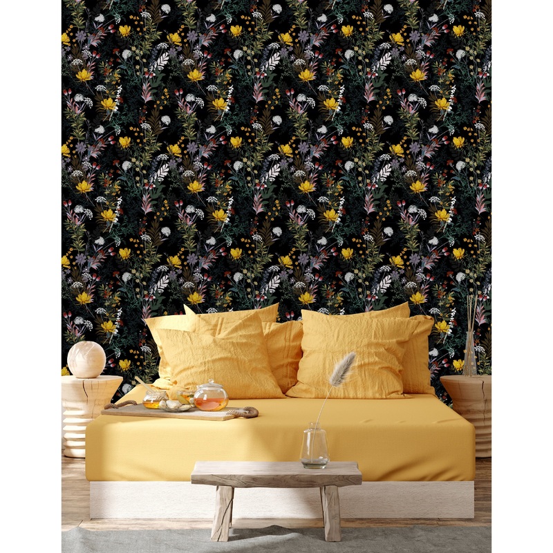 Soft and Gentle Dark Garden Flowers Peel and Stick Wallpaper