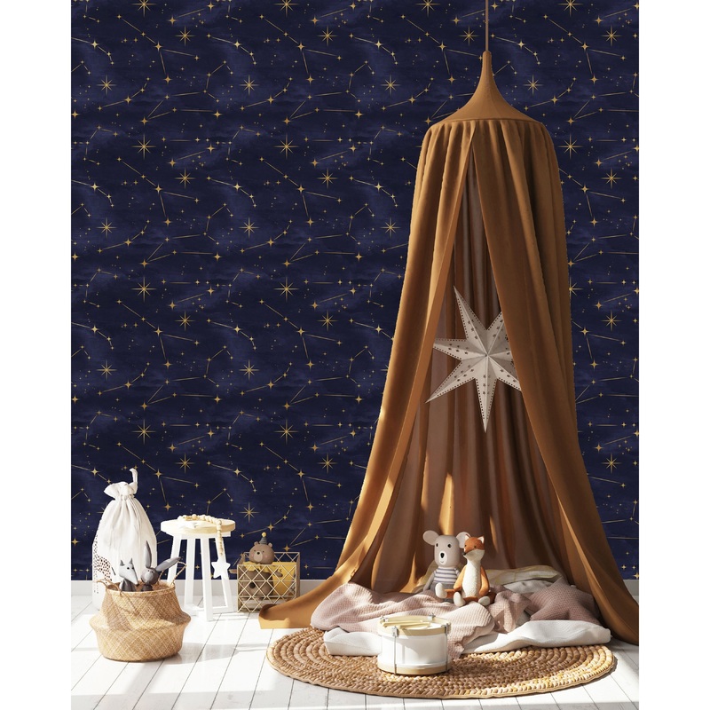 Stars on Navy Peel and Stick Wallpaper