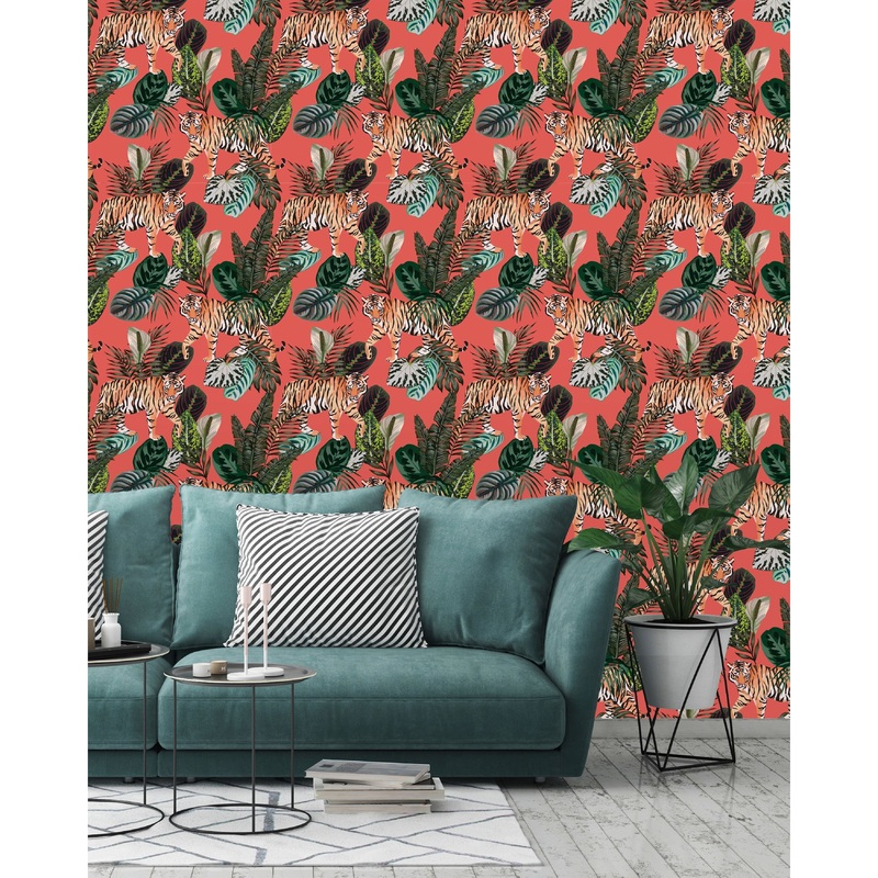 Tiger in the Tropical Jungle Peel and Stick Wallpaper