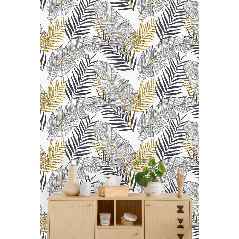 Tropical Gold Leaves Removable Wallpaper