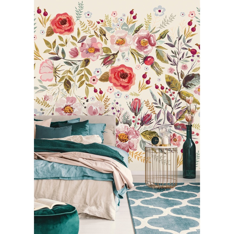 Vintage Berries and Flowers Wallpaper Mural