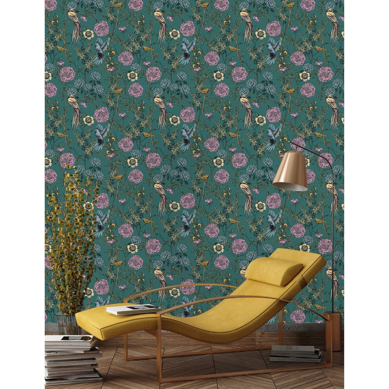 Vintage Flowers and Birds Peel and Stick Wallpaper