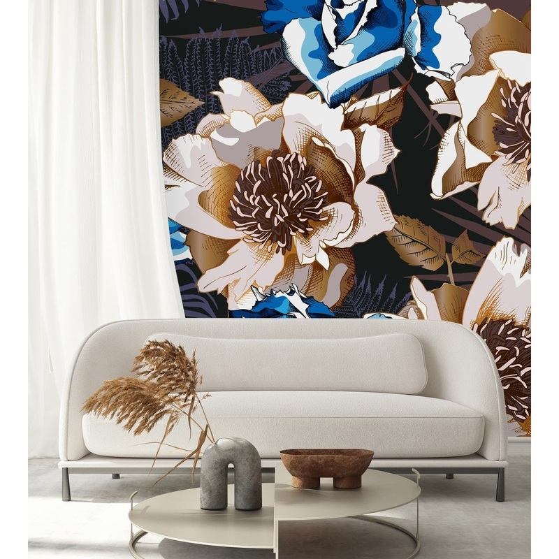 Brown and Blue Flowers Wallpaper