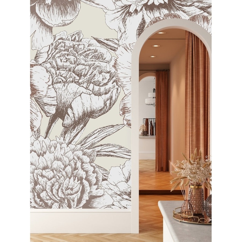 Dark Beige Floral Wallpaper