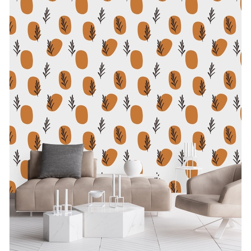 Dark Beige Spots with Botanical Plants Wallpaper Peel and Stick and Prepasted