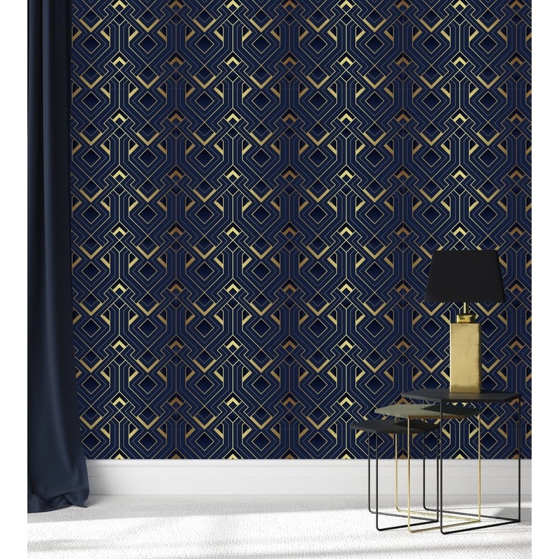 Dark Blue and Gold Design Wallpaper