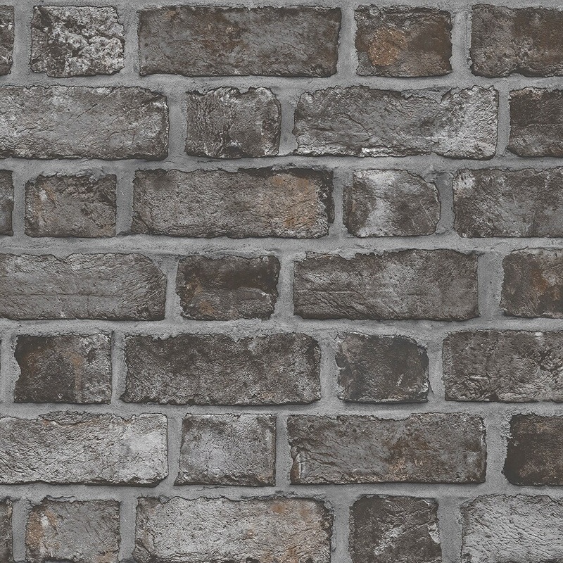 Farmhouse Brick Farmhouse Brick Wallpaper Brick in Black Charcoal Carbon