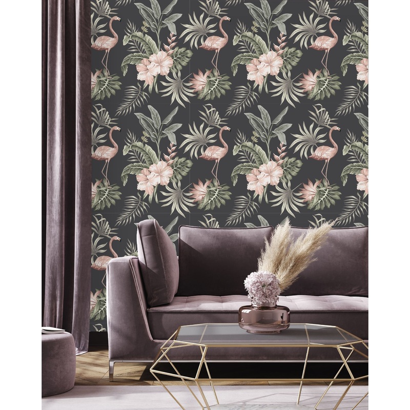 Flamingos on Dark Background Wallpaper