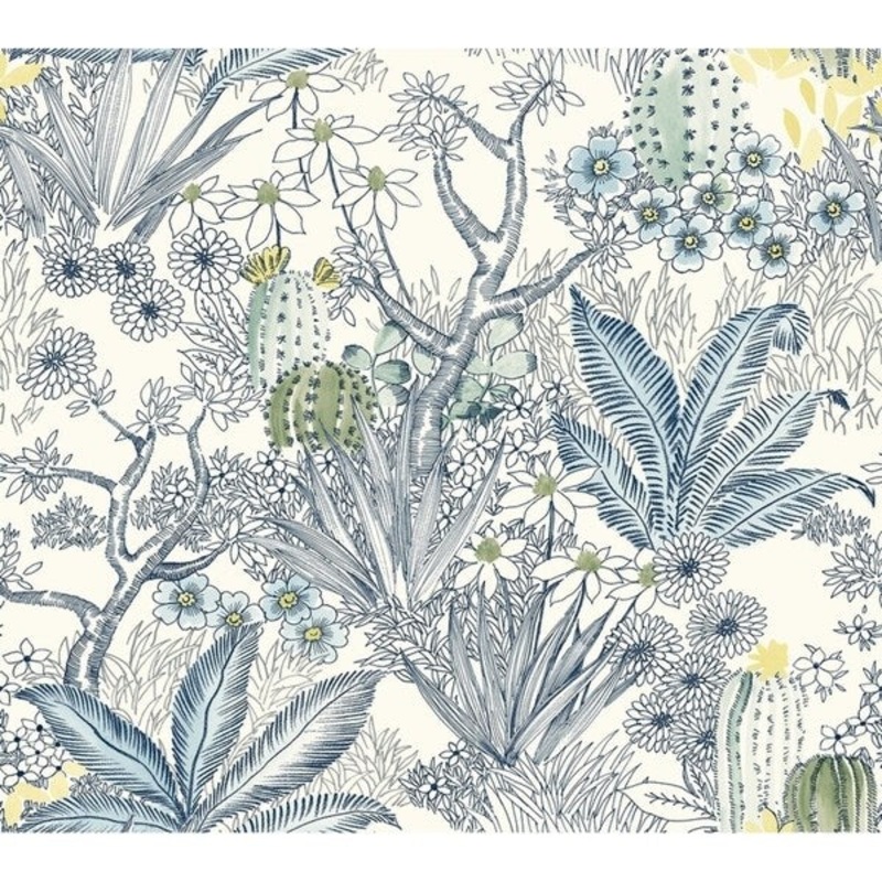 Flowering Desert Wallpaper, 27 in. x 27 ft. = 60.75 sq.ft, in Blue