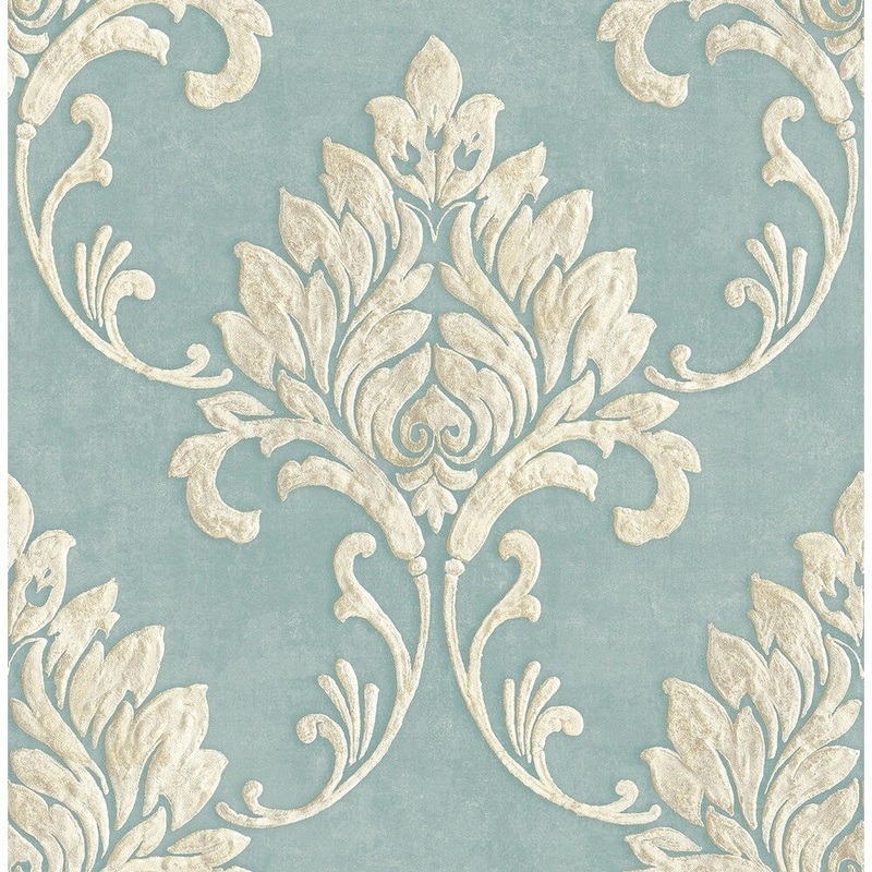 Telluride Raindrop and Off-white Damask Wallpaper