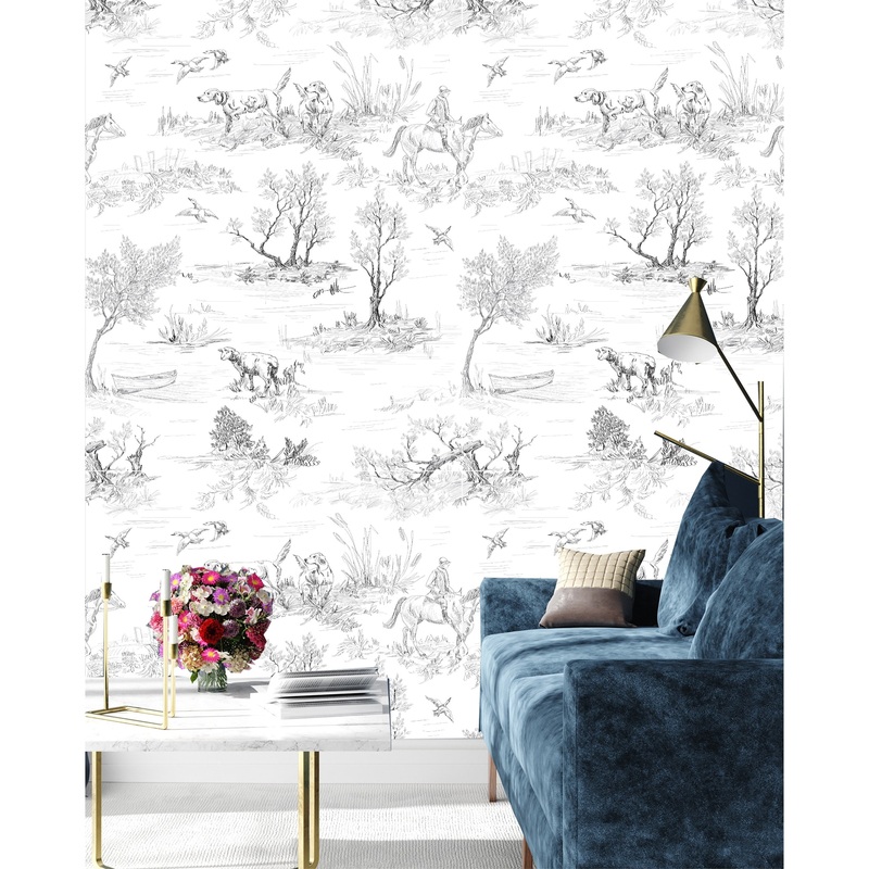 Toile de Jouy Peel and Stick Wallpaper Roll Size 10'L x 24''W