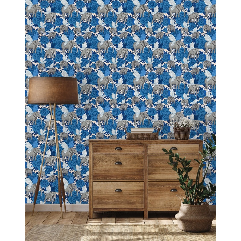 Vintage Blue Elephants Wallpaper