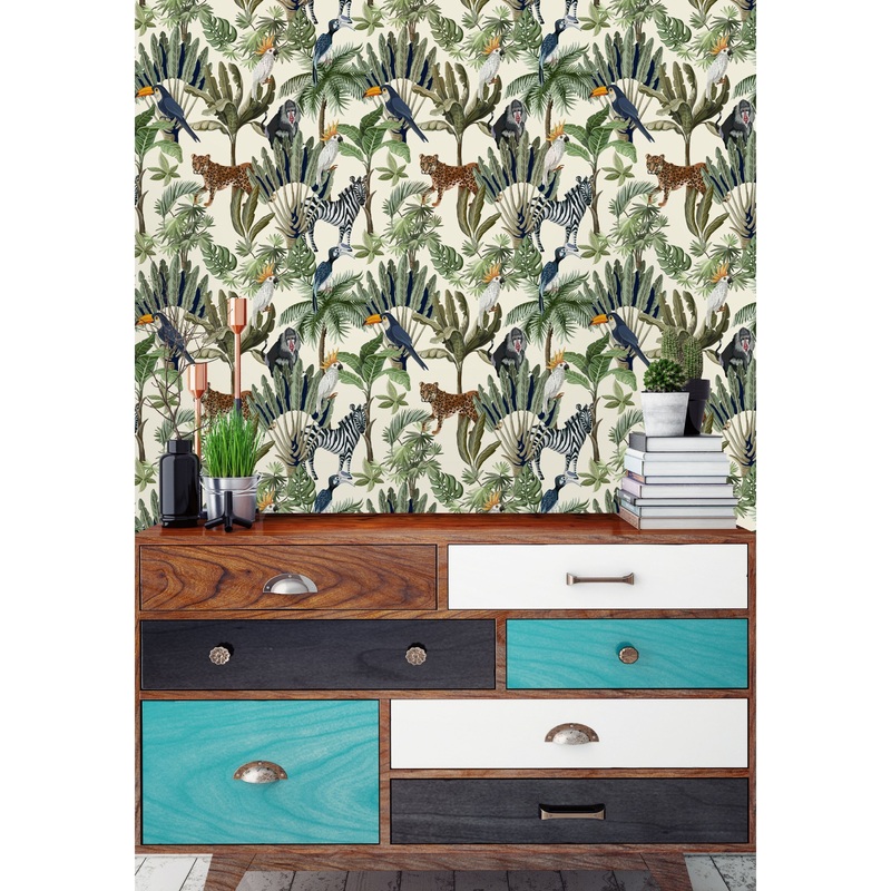 Vintage Safari Animals Peel and Stick Wallpaper