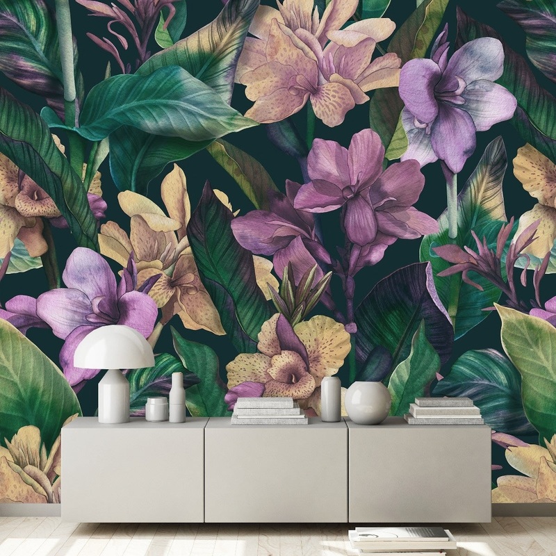 Violet Flowers Wallpaper Peel and Stick and Prepasted