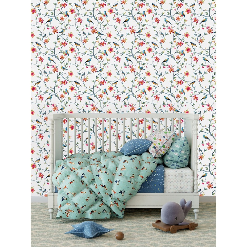 Watercolor Birds on Branches Wallpaper