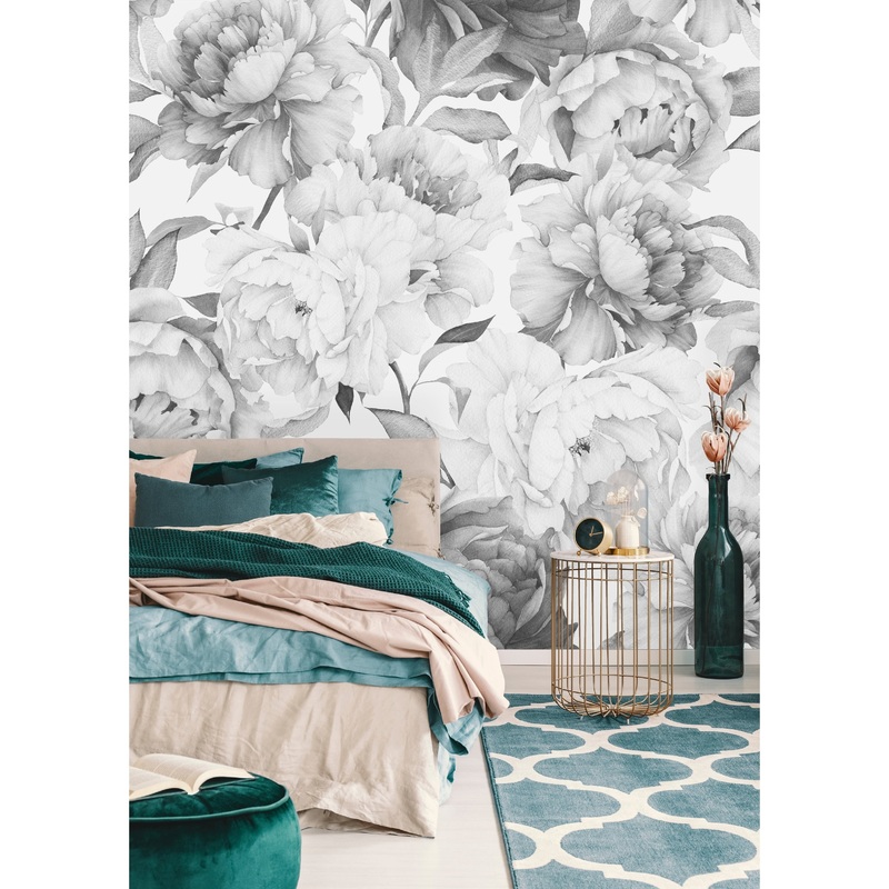 Watercolor Extra Large White Peony Wallpaper Mural