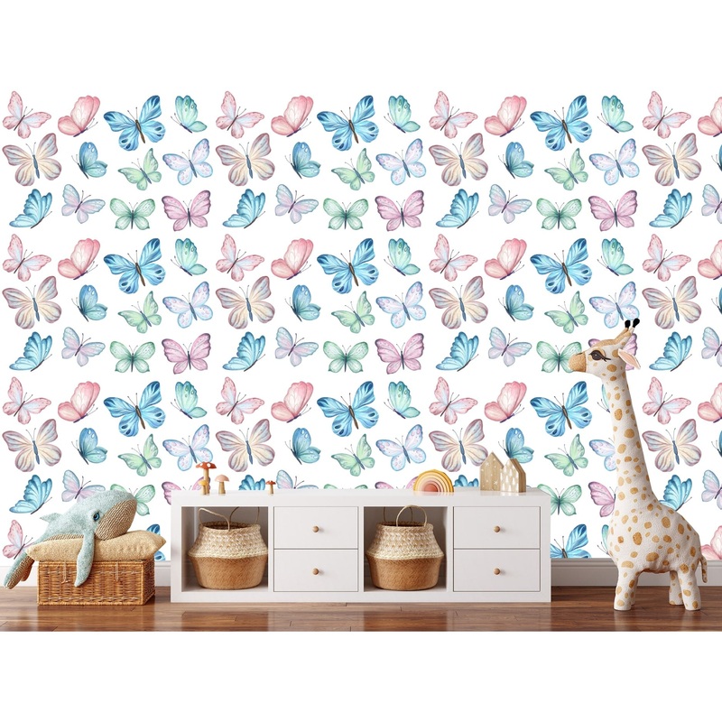 Watercolored Nursery Butterflies Peel and Stick Wallpaper