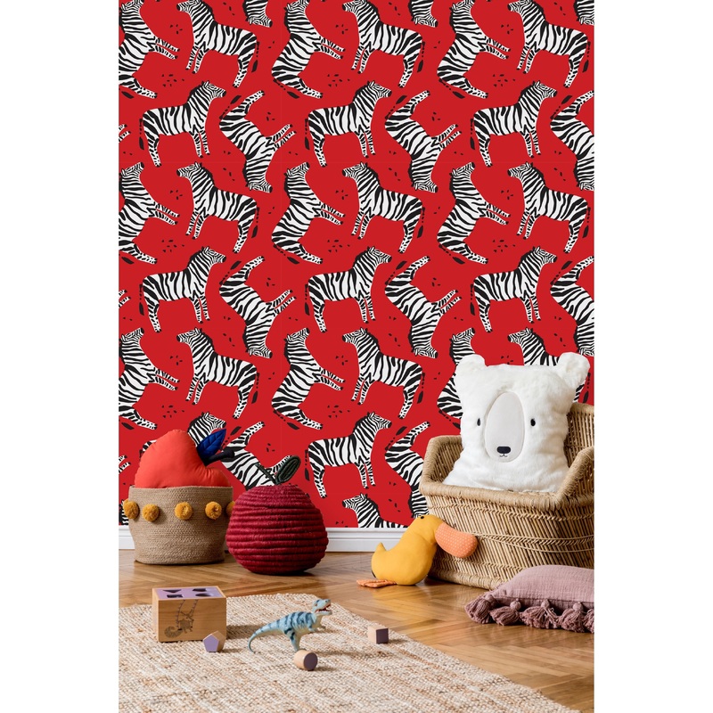 Zebras on Red Background Wallpaper