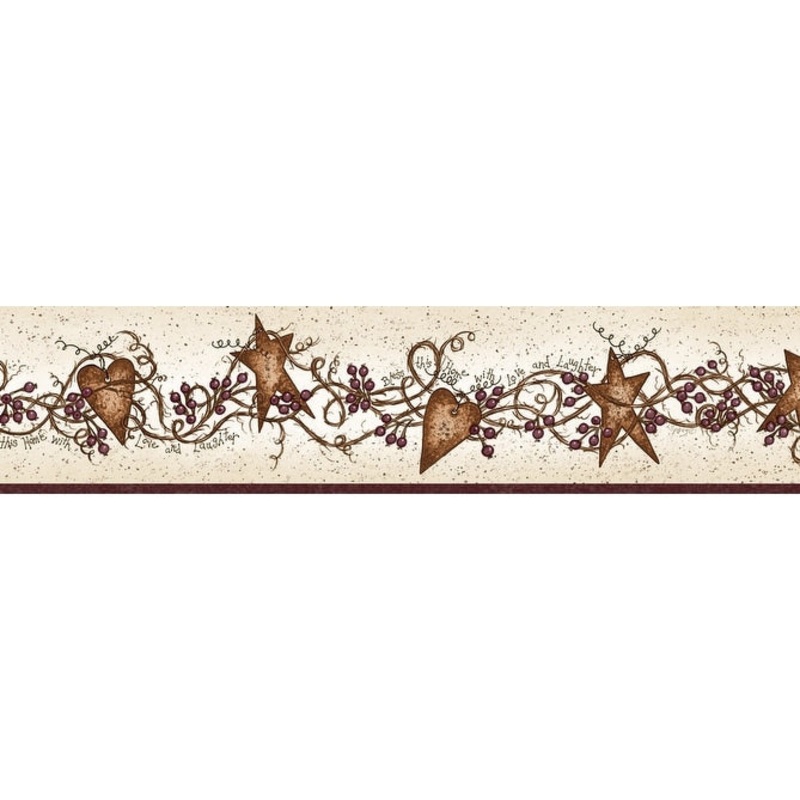 Americana Benjamin Sassafras Red Curly Stars Trail 15' L X 6 W Wallpaper Border