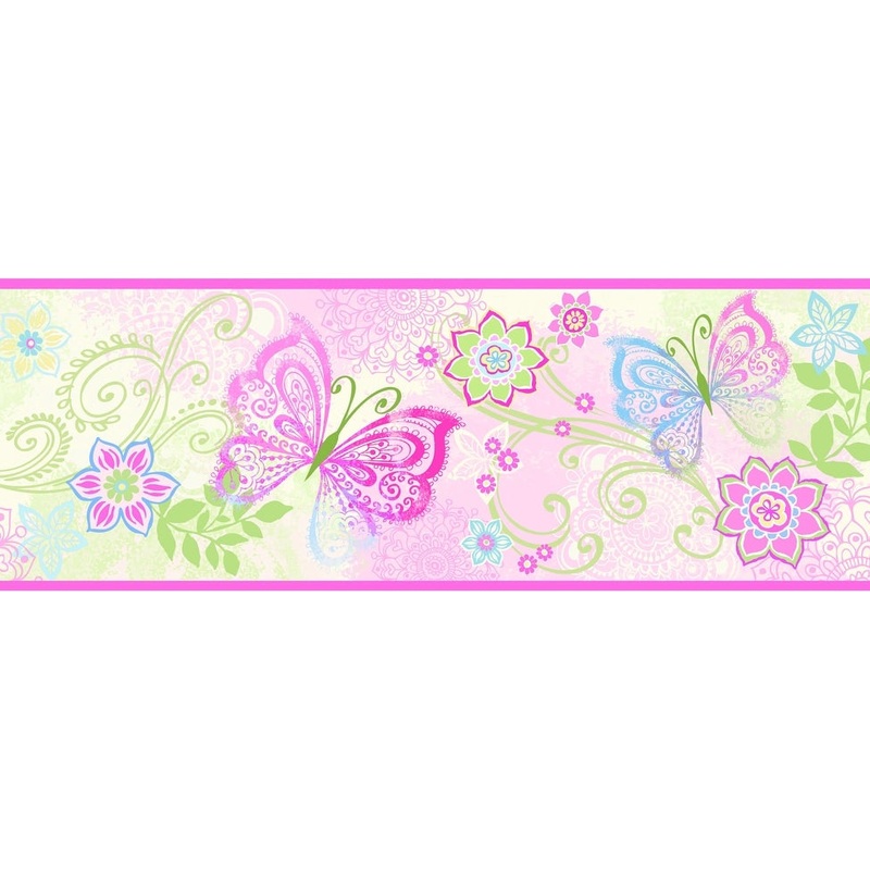 Animals Alice Fantasia Pink Boho Butterflies Scroll 33' L X 20.5 W Wallpaper Border