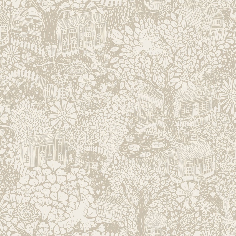 Botanical Gainesville Bygga Bo Neutral Woodland Village 33 ft L X 20.9 in W Wallpaper.