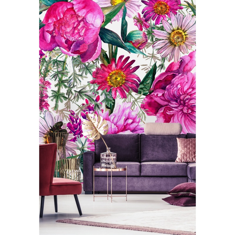 Bright Pink Floral Wallpaper Mural