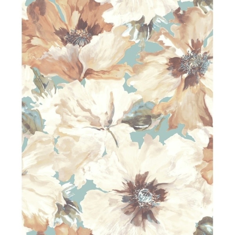 Cecita Floral Wallpaper, In Terra Cotta & Teal
