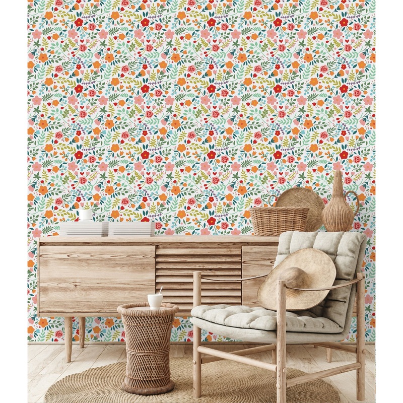 Colorful Flowers on White Background Wallpaper