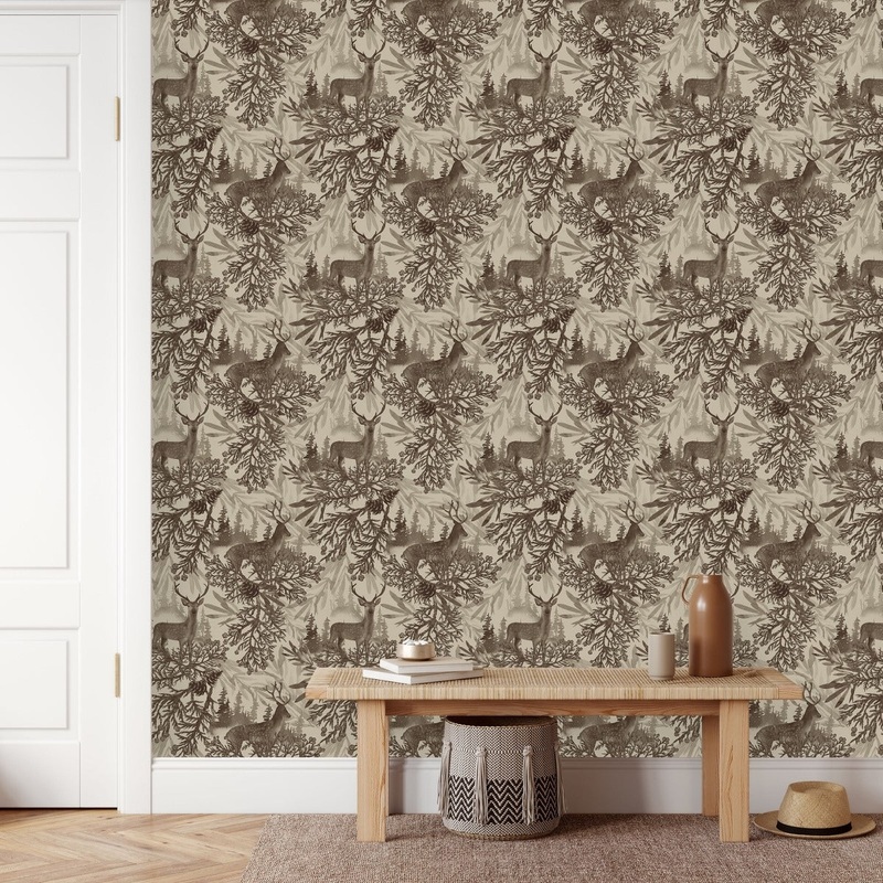 Deer on Grey Wallpaper Peel and Stick and Prepasted