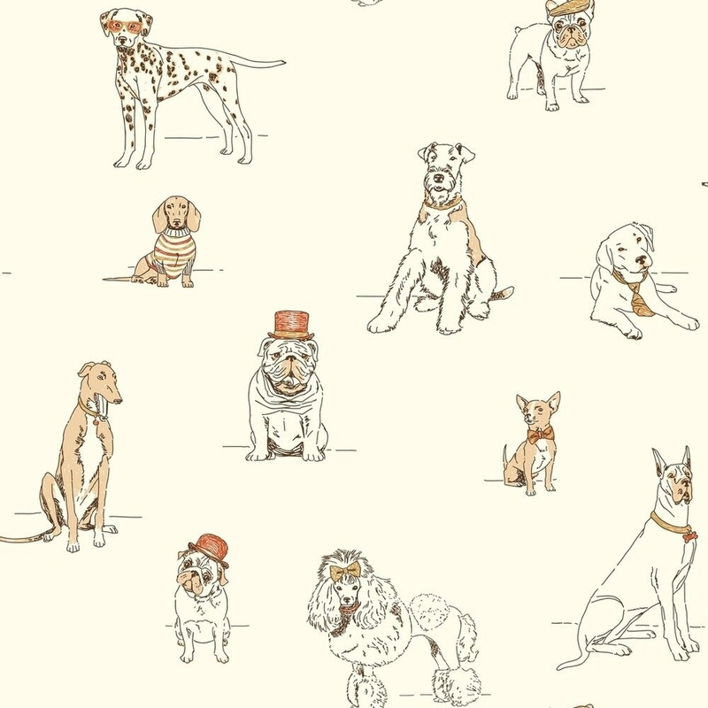 Dog's Life Wallpaper, 20.5 in. x 33 ft. = 56 sq.ft, in orange/metallic gold