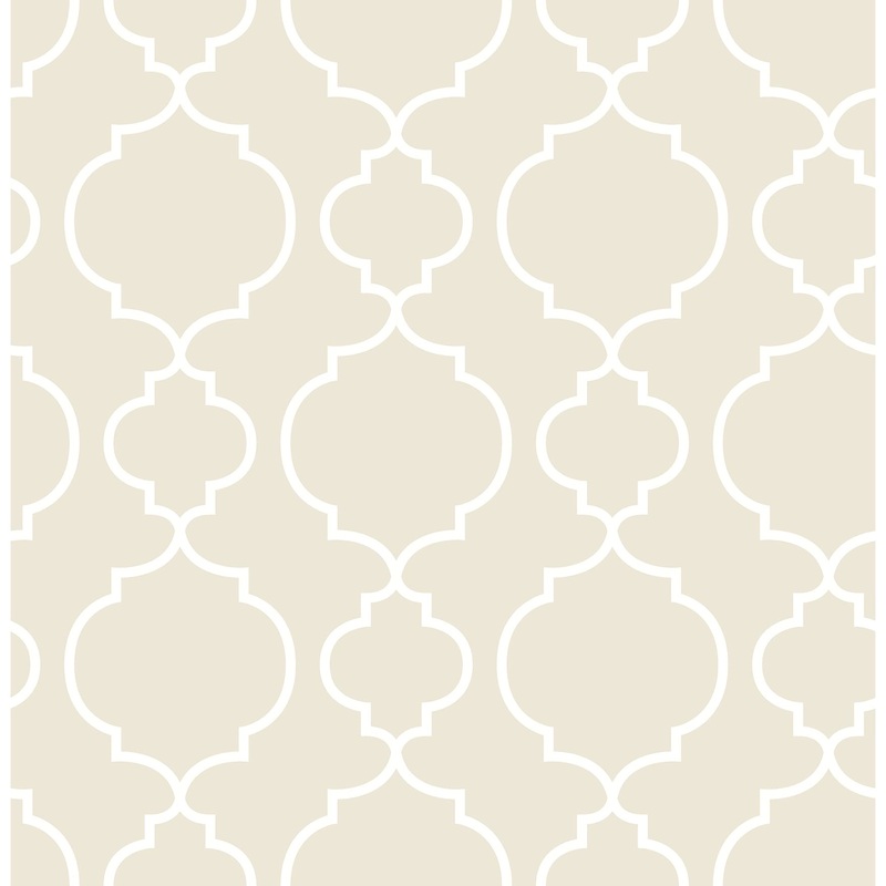 Evangeline, Desiree Taupe Quatrefoil Wallpaper