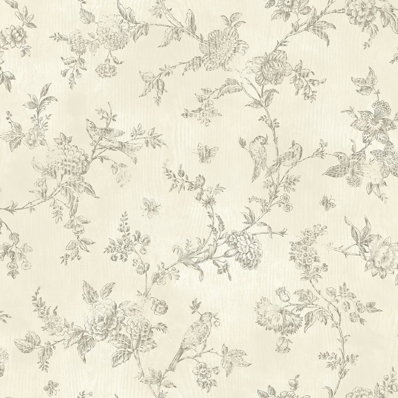 Floral Trails Duarte Singapore Navy Toile 33' L X 20.5" W Wallpaper Roll