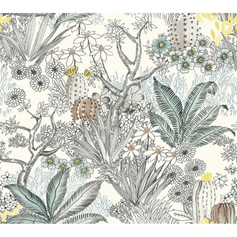 Flowering Desert Wallpaper, 27 in. x 27 ft. = 60.75 sq.ft, in Black