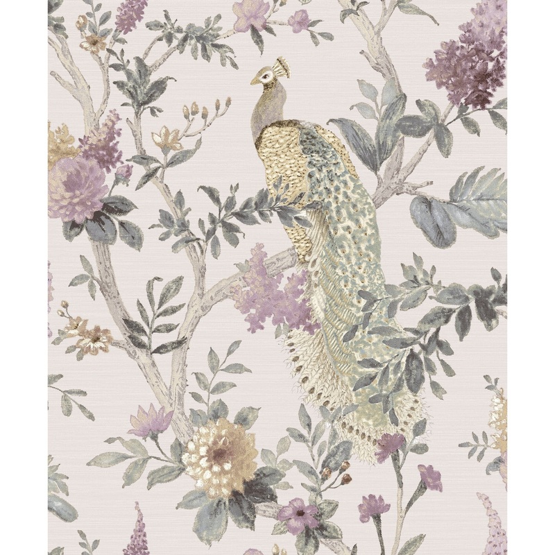 Galerie Wallcoverings Cottage Chic Floral Peacock Vinyl on Non-woven Metallic Wallpaper Roll
