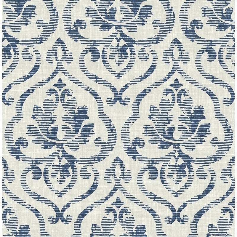 Tamarack Damask Wallpaper, In Navy & Light Gray